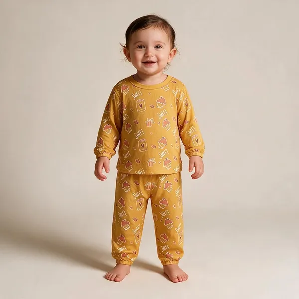 Yellow_Cotton_Single_Jersey_Nightsuit_For_Girls