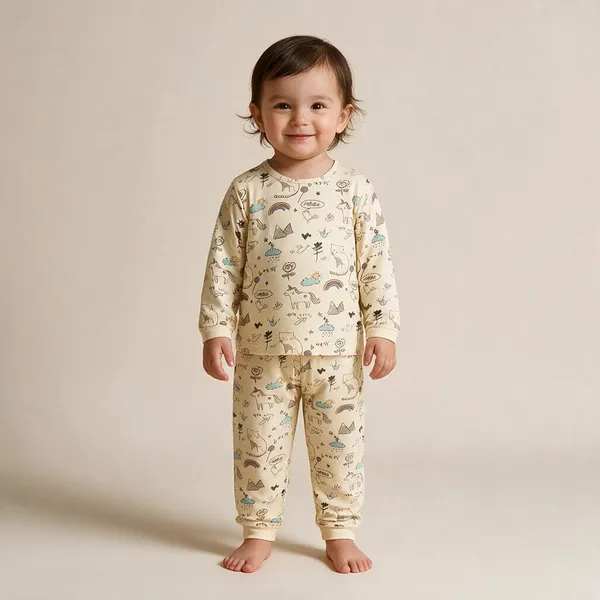 Cream_Cotton_Single_Jersey_Nightsuit_For_Girls