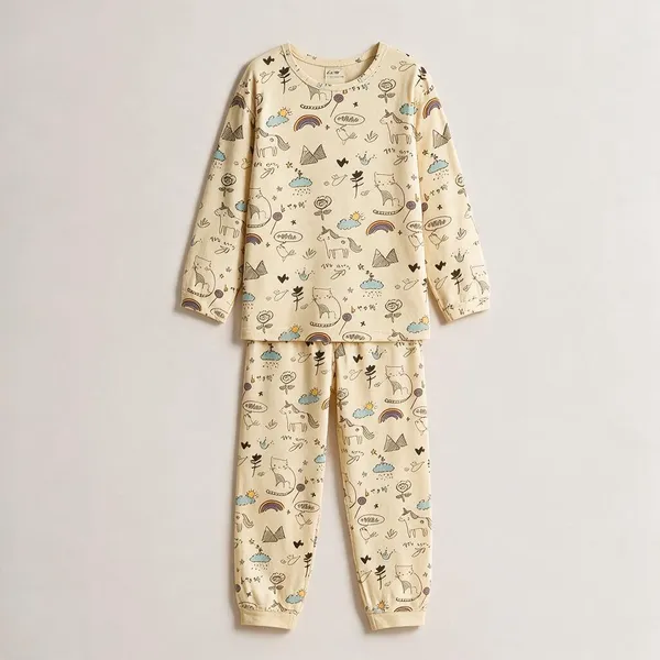 Cream_Cotton_Single_Jersey_Nightsuit_For_Girls