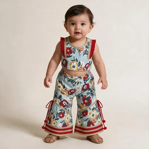 Aqua_&_Red_Cotton_Ethnic_Dress_For_Girls