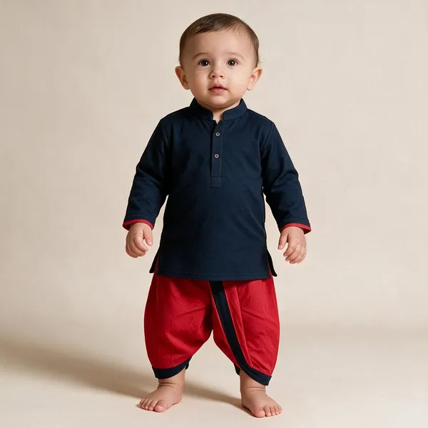 Navy_&_Red_Cotton_Ethnic_Kurta_Set_For_Boys