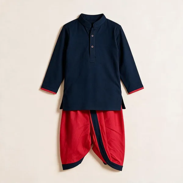 Navy_&_Red_Cotton_Ethnic_Kurta_Set_For_Boys