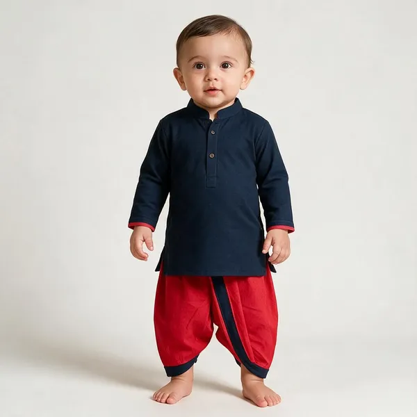 Navy_&_Red_Cotton_Ethnic_Kurta_Set_For_Boys
