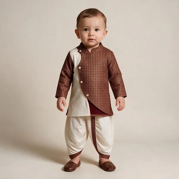 Off_White_&_Brown_Cotton_Ethnic_Kurta_Set_For_Boys
