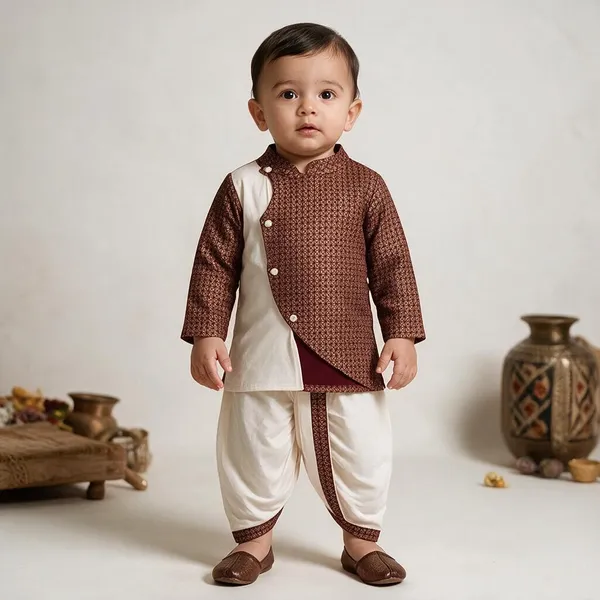 Off_White_&_Brown_Cotton_Ethnic_Kurta_Set_For_Boys