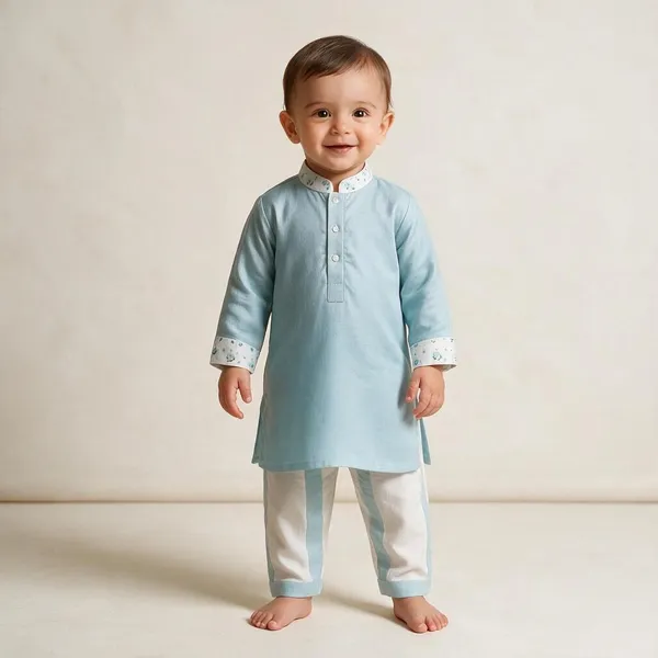 Light_Blue_&_White_Cotton_Ethnic_Kurta_Set_For_Boys