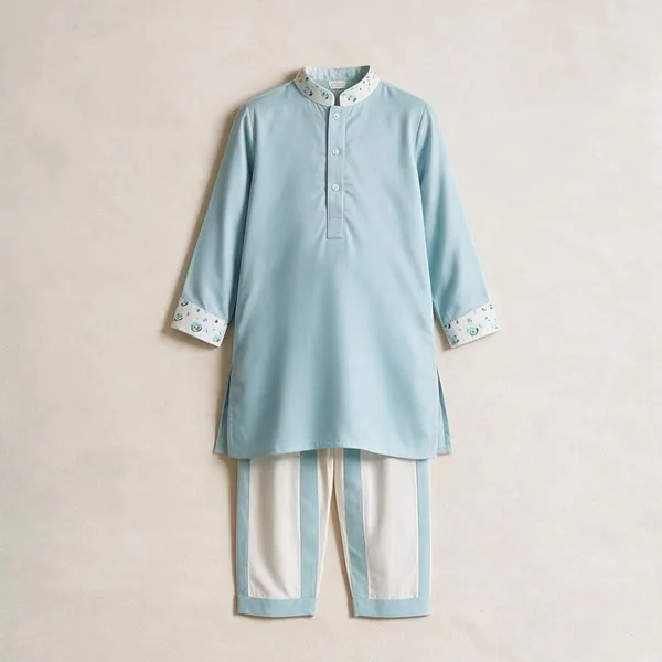 Light_Blue_&_White_Cotton_Ethnic_Kurta_Set_For_Boys