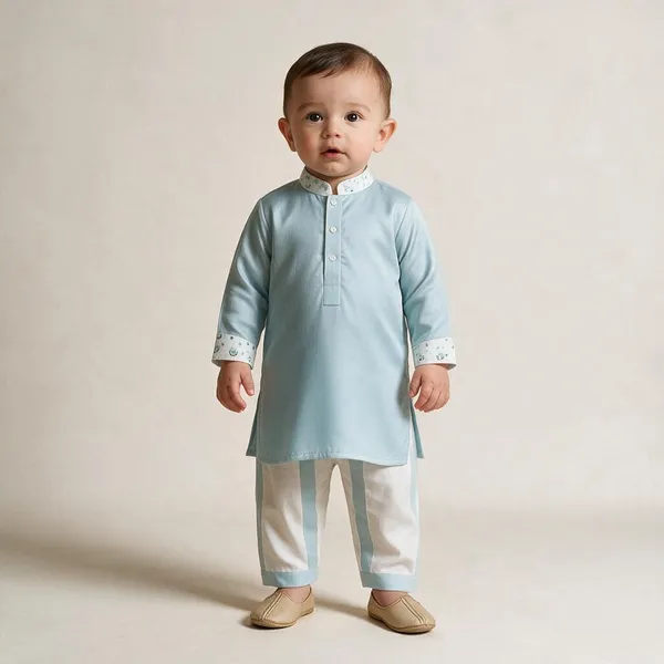 Light_Blue_&_White_Cotton_Ethnic_Kurta_Set_For_Boys