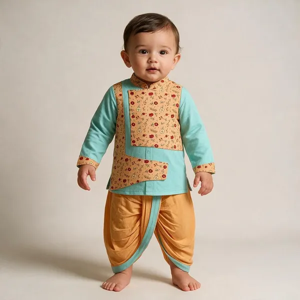 Mint_&_Peach_Cotton_Ethnic_Kurta_Set_For_Boys