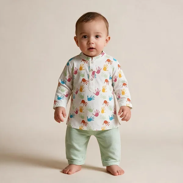 White_&_Lime_Green_Cotton_Ethnic_Co_Ord_Set_For_Boys