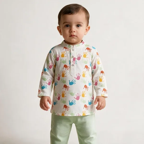 White_&_Lime_Green_Cotton_Ethnic_Co_Ord_Set_For_Boys