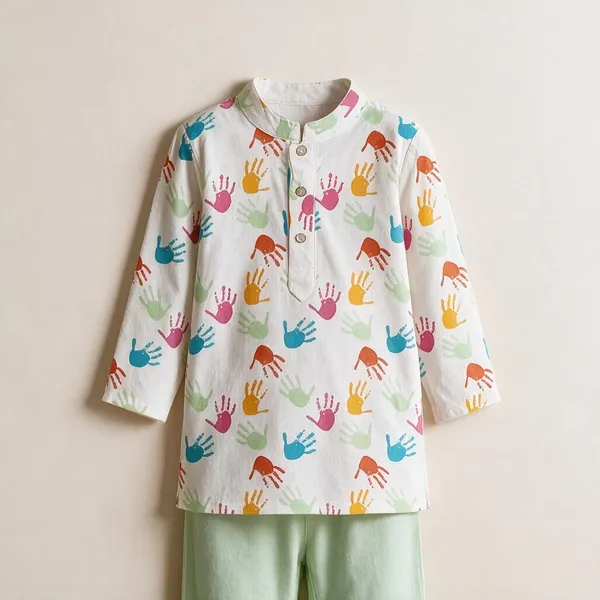 White_&_Lime_Green_Cotton_Ethnic_Co_Ord_Set_For_Boys