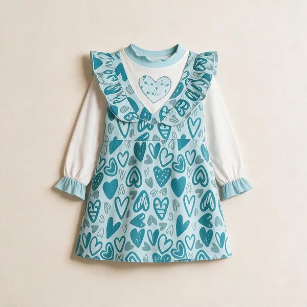 White_&_Aqua_Blue_Cotton_Single_Jersey_Dress_For_Girls