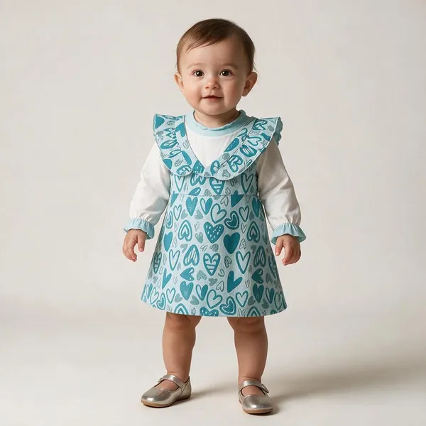 White_&_Aqua_Blue_Cotton_Single_Jersey_Dress_For_Girls