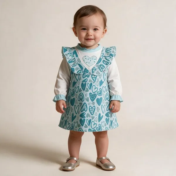 White_&_Aqua_Blue_Cotton_Single_Jersey_Dress_For_Girls