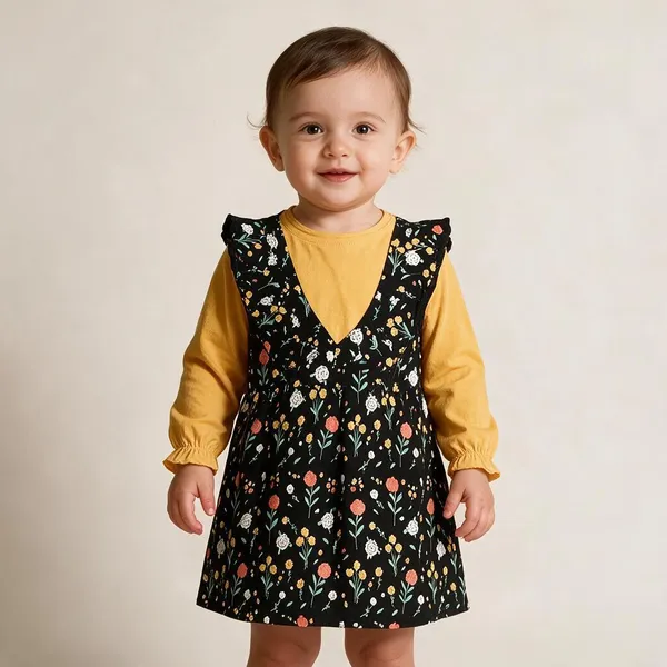 Yellow_&_Black_Cotton_Single_Jersey_Dress_For_Girls