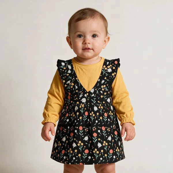 Yellow_&_Black_Cotton_Single_Jersey_Dress_For_Girls