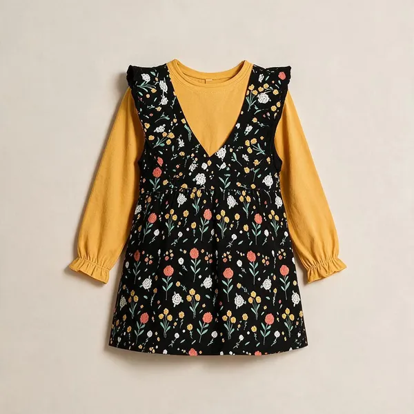 Yellow_&_Black_Cotton_Single_Jersey_Dress_For_Girls