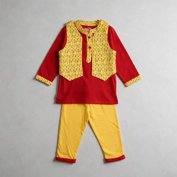 Red_&_Yellow_Cotton_Ethnic_Kurta_Set_For_Boys