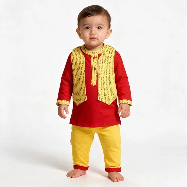 Red_&_Yellow_Cotton_Ethnic_Kurta_Set_For_Boys