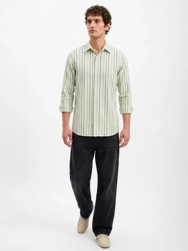 Green_Striped_Cotton_Slim_Fit_Shirt_For_Men