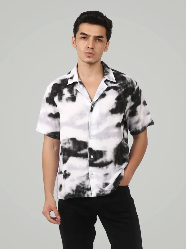 White_And_Black_Cloud_Wash_Resort_Shirt_Monochrome