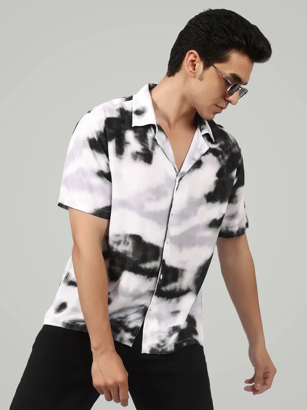 White_And_Black_Cloud_Wash_Resort_Shirt_Monochrome