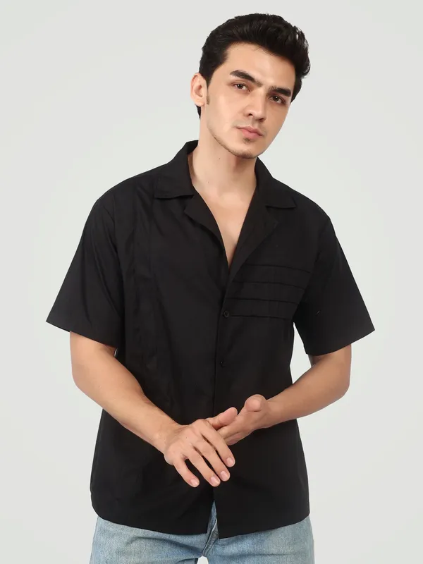 Jet_Black_Architectural_Pleated_Camp_Collar_Shirt