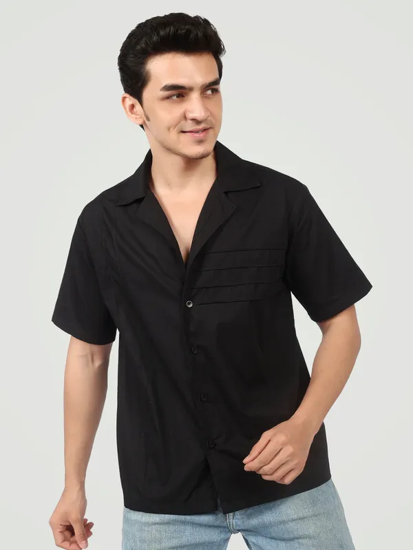 Jet_Black_Architectural_Pleated_Camp_Collar_Shirt