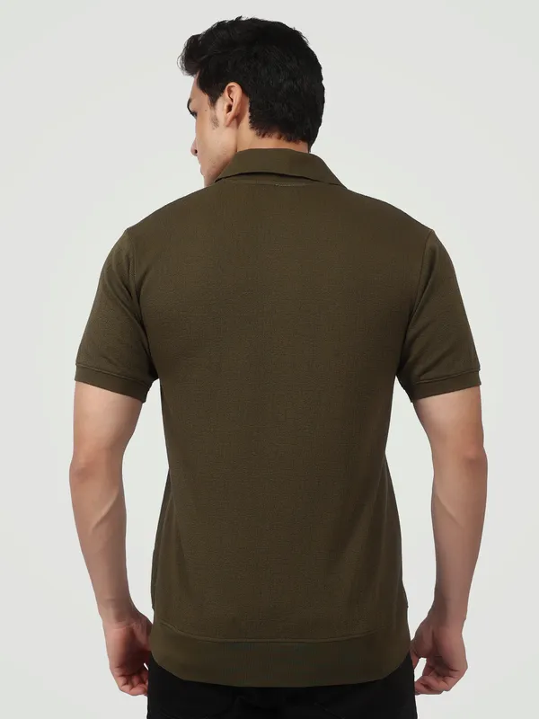 Olive_Green_Textured_Quarter_Zip_Polo_T_Shirt