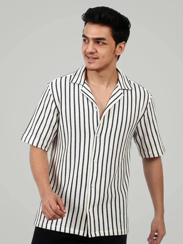 White_Textured_Knit_Stripe_Camp_Collar_Shirt