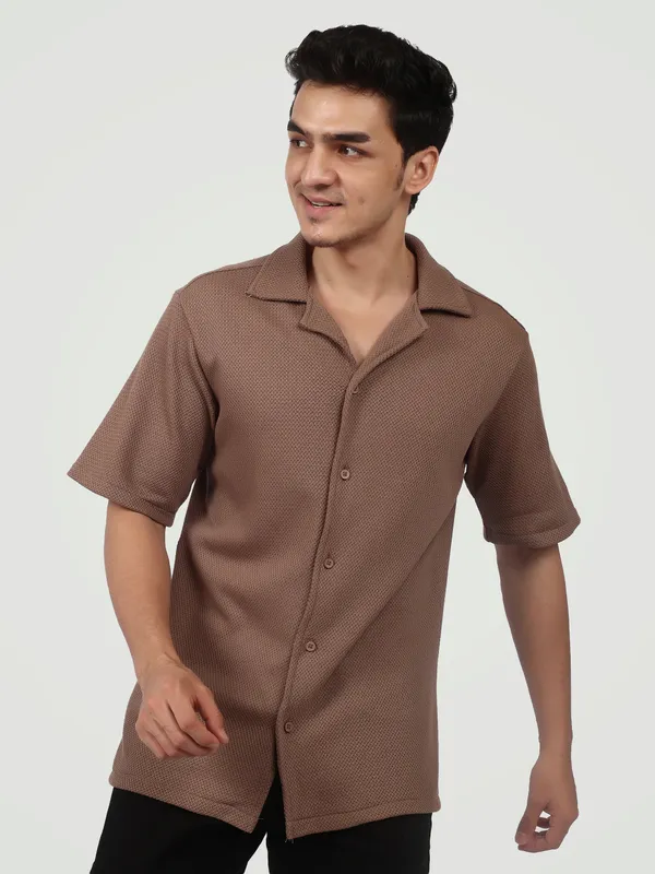 Mocha_Brown_Textured_Camp_Collar_Shirt