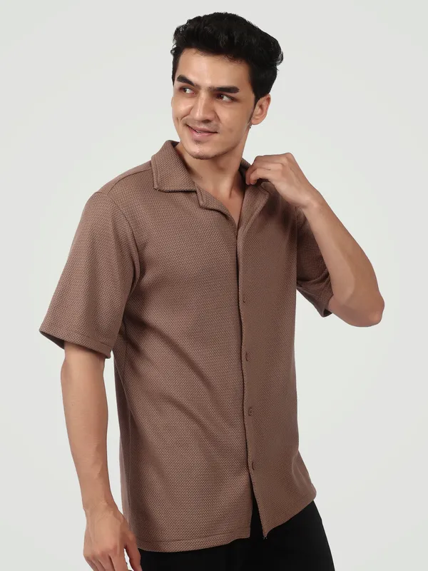 Mocha_Brown_Textured_Camp_Collar_Shirt