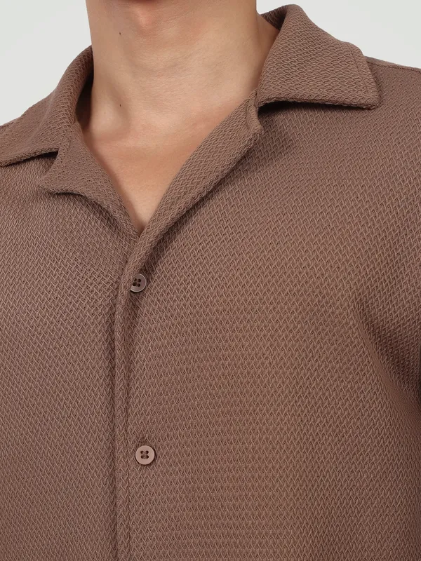 Mocha_Brown_Textured_Camp_Collar_Shirt