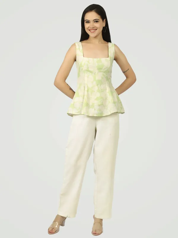 Pista_Green_Botanical_Square_Neck_Top_Short_Kurti