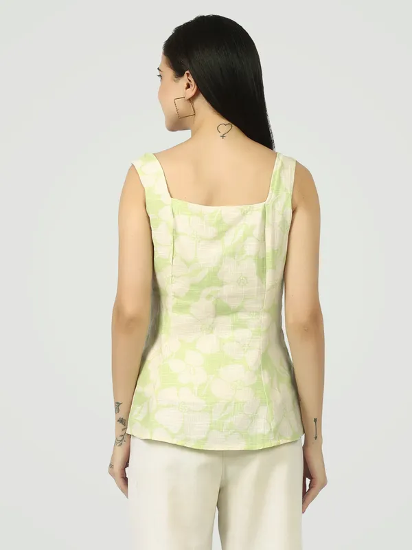 Pista_Green_Botanical_Square_Neck_Top_Short_Kurti