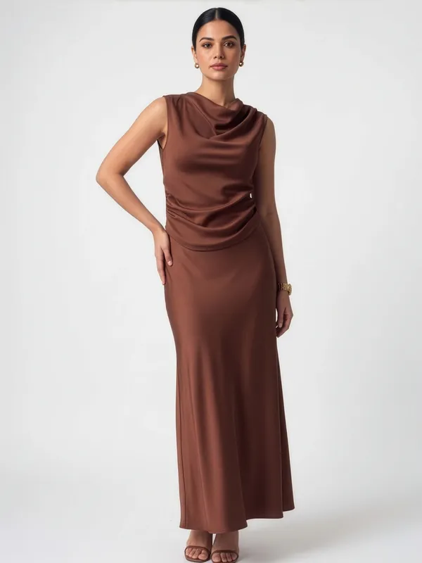 Brown_Meera_Luxe_Satin_Draped_Long_Frock