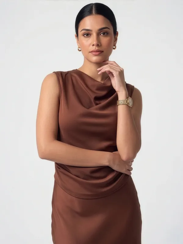 Brown_Meera_Luxe_Satin_Draped_Long_Frock
