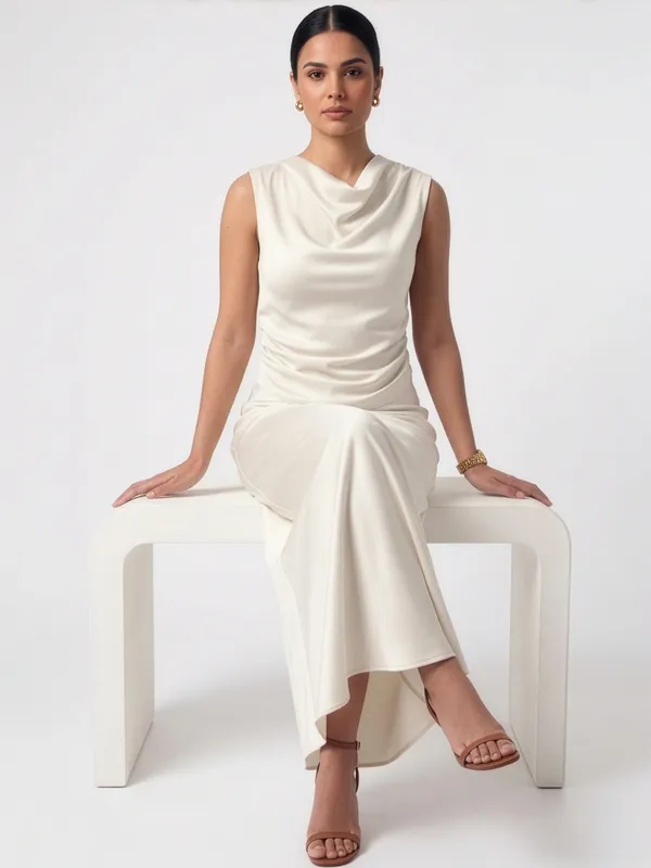White_Pearl_Ivory_Cowl_Neck_Satin_Long_Frock