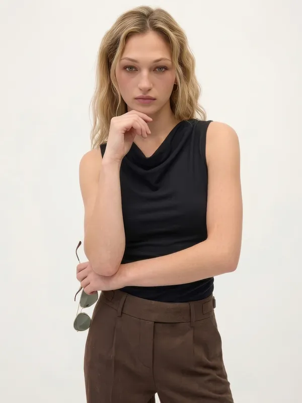 Black_Cowl_Neck_Ruched_Top_Tunics