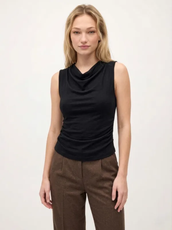 Black_Cowl_Neck_Ruched_Top_Tunics