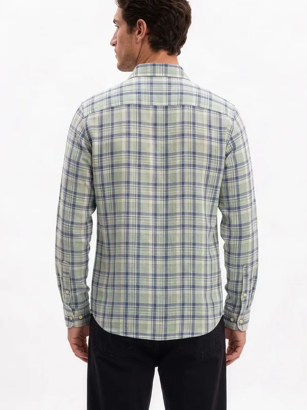 Green_And_Blue_Plaid_Cotton_Linen_Shirt_For_Men