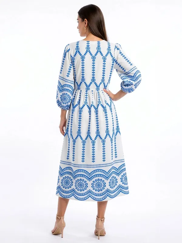 White_Blue_Embroidered_Midi_Dress_For_Women