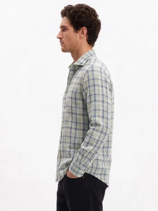 Green_And_Blue_Plaid_Cotton_Linen_Shirt_For_Men