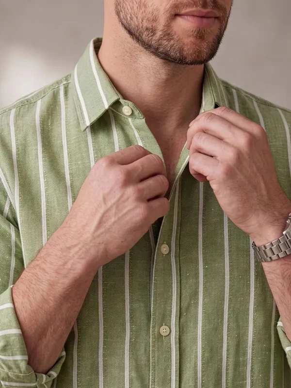 Green_Striped_Long_Sleeve_Casual_Shirt_For_Men