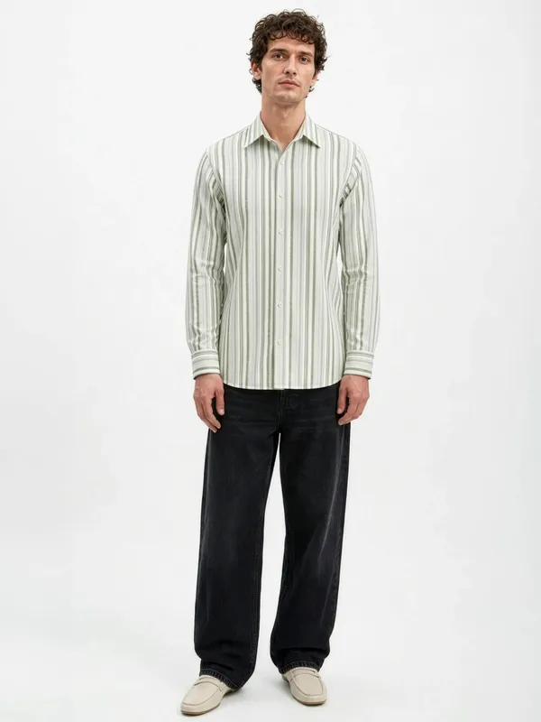 Green_Striped_Cotton_Slim_Fit_Shirt_For_Men
