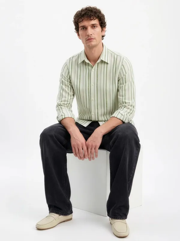 Green_Striped_Cotton_Slim_Fit_Shirt_For_Men