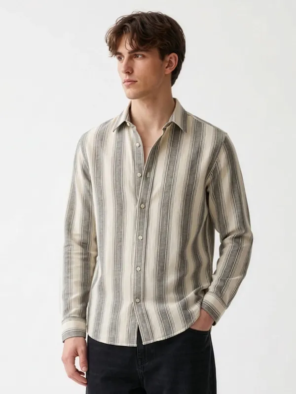 Beige_Linen_Striped_Casual_Shirt_For_Men