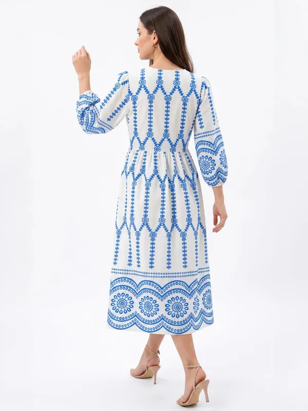 White_Blue_Embroidered_Midi_Dress_For_Women