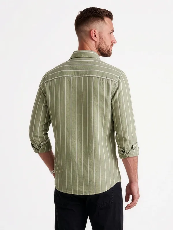 Green_Striped_Long_Sleeve_Casual_Shirt_For_Men